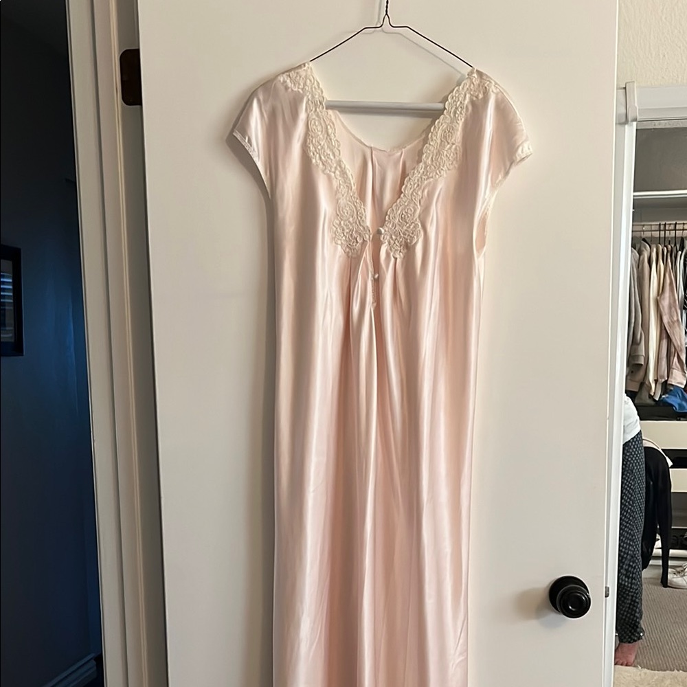 Elegant Light Pink Nightgown with Lace Detail
